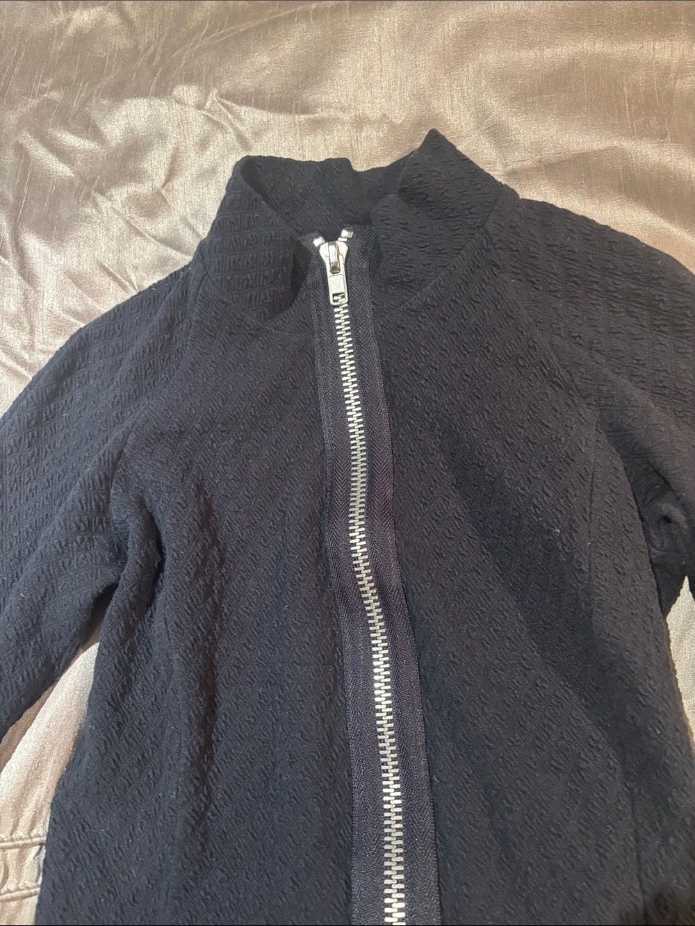 Betsey Johnson Black Textured Zip Cardigan